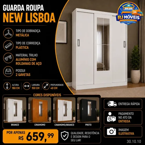 Guarda roupa 3 portas 2 gavetas new Lisboa