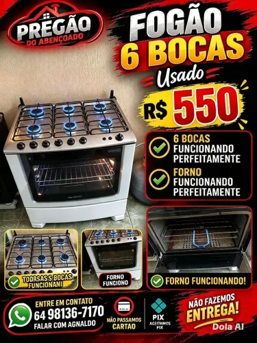 Fogão seis bocas todas funcionando perfeitamente pregão do abençoada