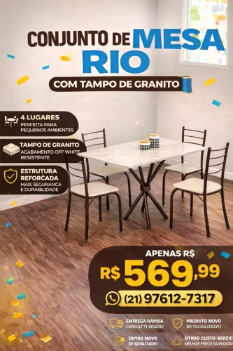 Mes tampo de granito+4 cadeiras (Pague na entrega)