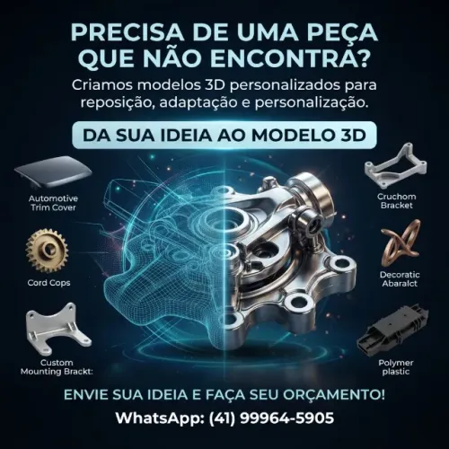 Faço projeto/modelagem para peças em 3D sob medida - peça personalizada R$30