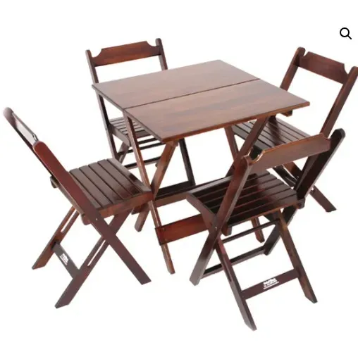 Conjunto mesa dobrável 70 x 70 com 4 cadeiras Imbuia - Novas .