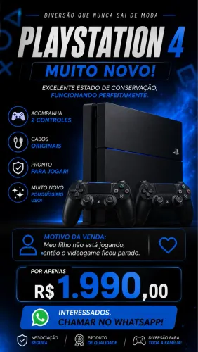 ? PlayStation 4 + 2 Controles - Muito Novo!