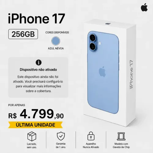 Apple iPhone 17 6,3" 256GB Novo Nunca Ativado Garantia Open Box Lavanda Azul Branco Preto