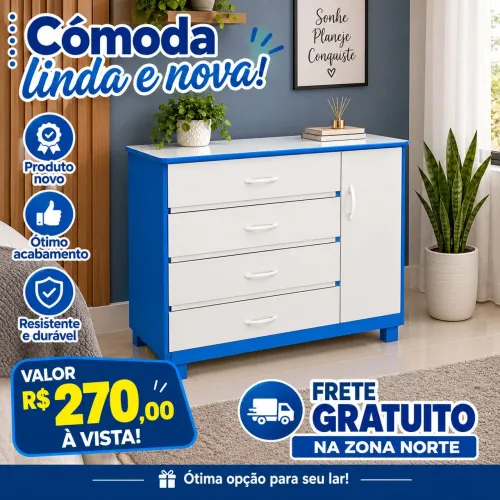 Deixe seu quarto elegante com essa cômoda linda, frete grátis na ZN 
