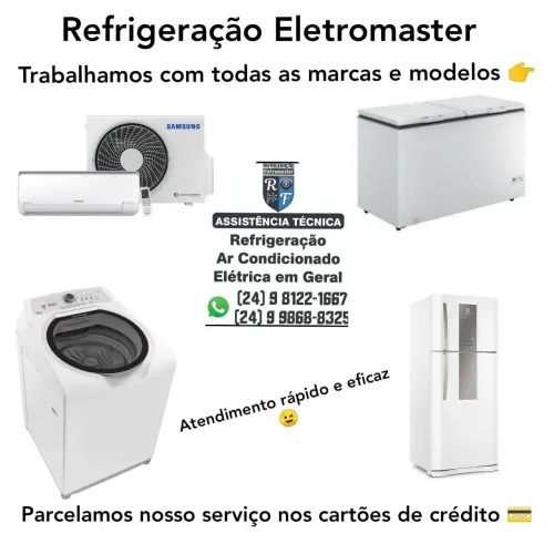 Trabalhamos com manutenção em equipamentos de Refrigeração,Ar condicionado,máquina de lava