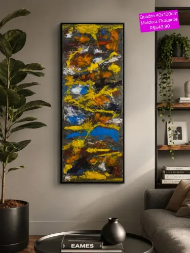 Quadro Decorativo Abstrato "Caos" 40 cm x 1m com moldura flutuante