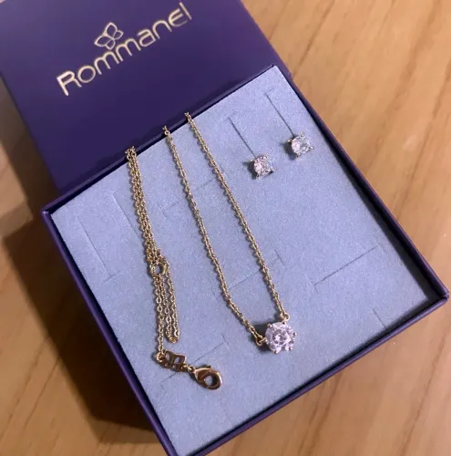 conjunto rommanel colar e brincos solitários zircônia
