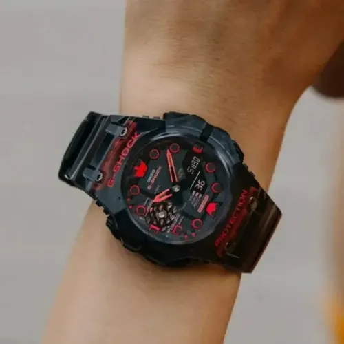 relógio casio g-shock ga-b001g-1adr carbon core guard bluetooth, preto e vermelho