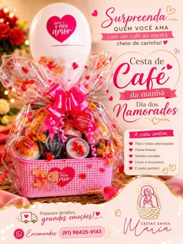 Cestas de Café da manhã a partir de 100 reais - dia dos Namorados!!!