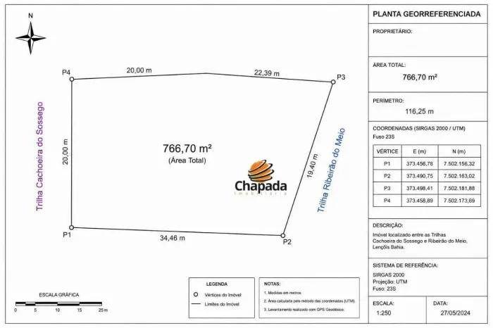Terreno à venda, 766 m² por R$ 225.000 - Parque do Ribeirão- Lençóis/BA
