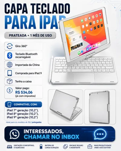 Capa Teclado Bluetooth recarregável para Ipad 