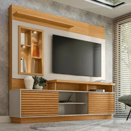 Estante para Tv Até 60 Polegadas Ripado com Led 2 Portas Lunes
