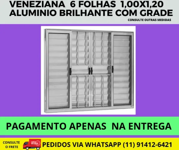 Veneziana 6 folhas aluminio com grade 1,00x1,20