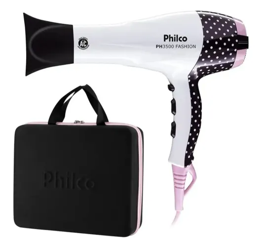 Secador de cabelo PHILCO Ph3500 Fashion 2000w, Branco/Poá, 220v. NOVO.