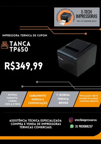 IMPRESSORA TÉRMICA DE CUPOM TANCA TP650 (GARANTIA D6 MESES)