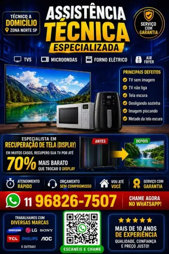 Assistência Técnica de TV a Domicílio | Sem imagem / Não liga | Zona  Leste Sp.