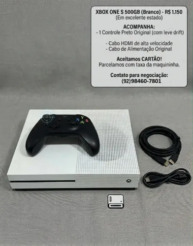 Xbox One S 500G Branco + Controle (com leve Drift) Cabo HDMI + Cabo Alimentação Original
