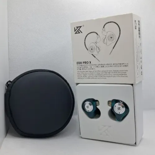 fone kz edx pro x cor ciano com mic + case de armazenamento