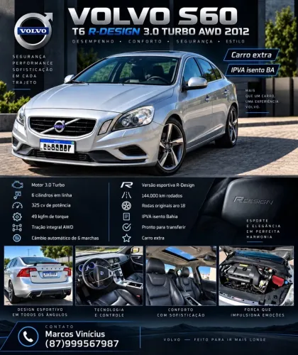 Volvo S60 T-6 R-design 3.0 AWD 4P 2012