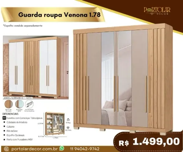Guarda Roupa Venona 1,78 a pronta entrega