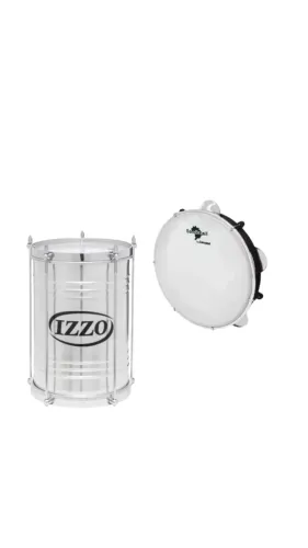 Kit - BACURINHA 08 POL X 30 CM ALUMINIO  + Pandeiro Liverpool Preto 10 Polegadas 