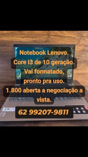 Notebook Lenovo.<br>Core i3 de 10 geração.<br>Vai formatado,<br>pronto pra uso.