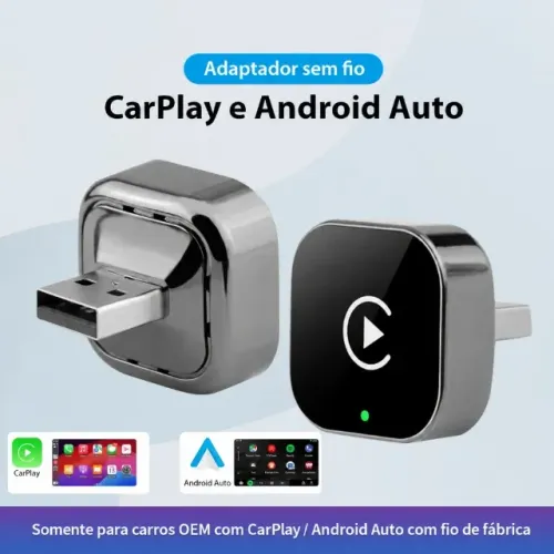 Adaptador CarPlay e Android Auto Sem Fio - USB Plug Conexão Automática