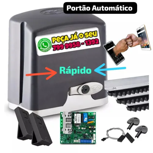 Kit portão automático, motor núcleo de cobre, 2m de cremalheira, dois controles