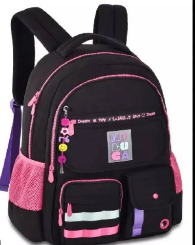 Mochila Juvenil Feminina preta e rosa Luluca para costa
