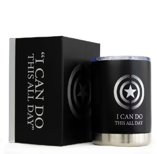 Copo Térmico Inox 300ml Capitão América Oficial Marvel - Preto
