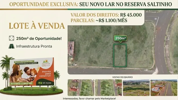 OPORTUNIDADE ? TERRENO 250 m² | 10 x 25 m ? R$ 45.000 PELOS DIREITOS