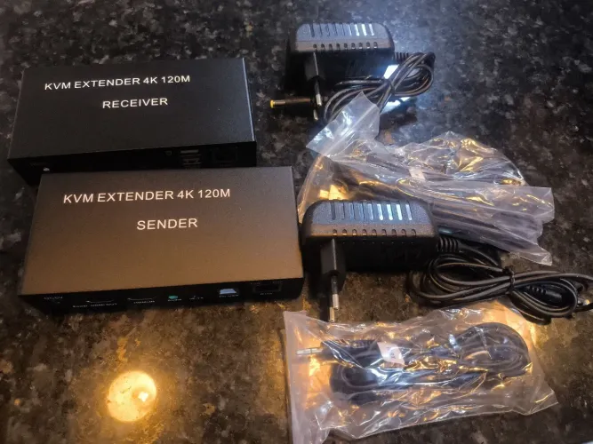 KVM Extender HDMI 4K 120m Completo Sender + Receiver USB RJ45 com Fontes