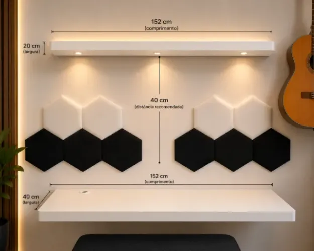 Kit Mesa Suspensa + Prateleira com LED