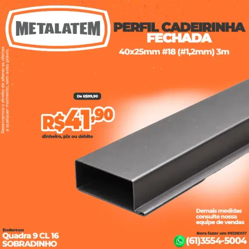Perfil Cadeirinha Fechada 40x25mm #18 (#1,2mm) 3m