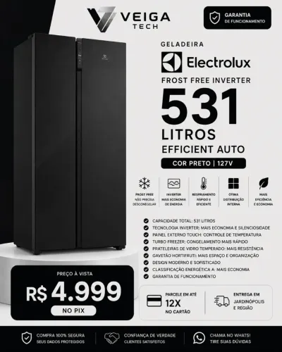 Geladeira Electrolux Frost Free Inverter 5311 Efficient Auto Cor Preto 127v