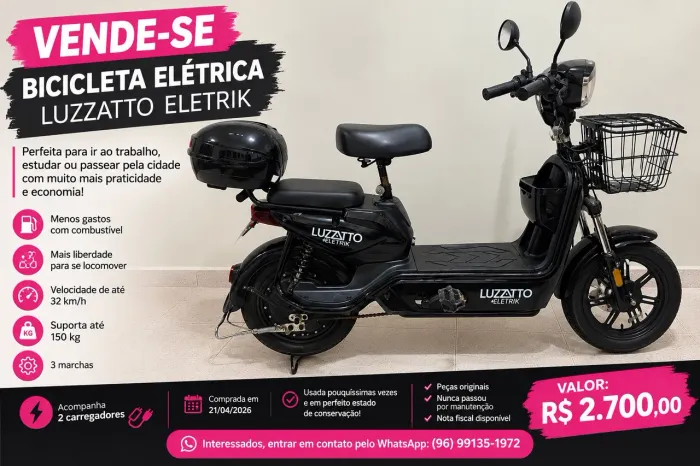 VENDE-SE BICICLETA ELÉTRICA LUZZATTO ELETRIK