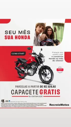 CG 160 START 2026 - Parcelas a partir de R$ 320,92 + CAPACETE