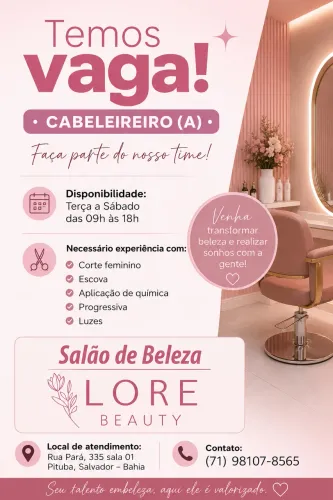 Vaga para cabeleireiro (a)