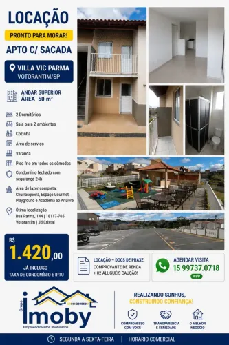LOCAÇÃO APTO C/ SACADA | VILLA VIC PARMA VOTORANTIM/SP