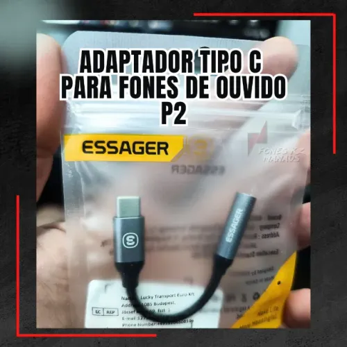 Adaptador USB tipo C pra fone de ouvido P2 / P3 com DAC - ESSAGER 