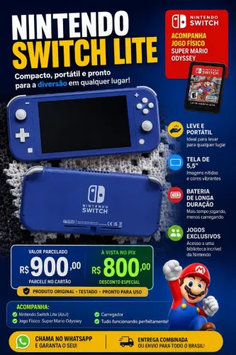 ? Nintendo Switch Lite Azul + Super Mario Odyssey