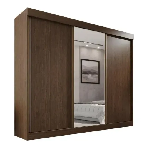 Guarda Roupa Casal 100% Mdf 3 Portas de Correr 6 Gavetas com Espelho Central