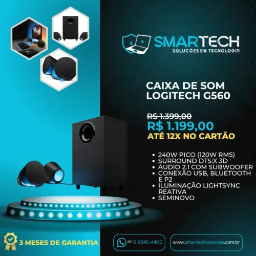 Caixa de Som Gamer Logitech G560 RGB LIGHTSYNC | 240W (3 Meses Garantia)