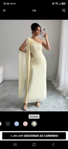 Vestido longo amarelo manteiga