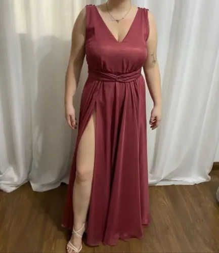 vestido longo festa madrinha paleta rosa canela /blush/queimado