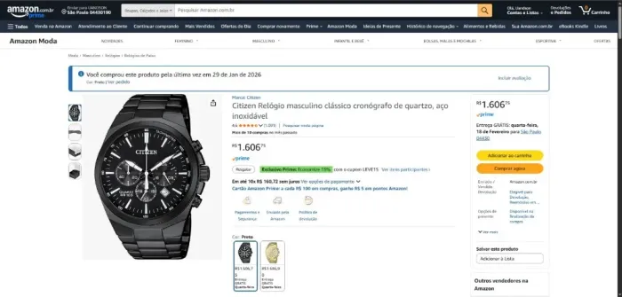 Citizen Relógio casual masculino de quartzo em aço inoxidável, cor: preto (modelo: AN8175-