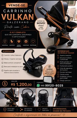 Kit Carrinho de bebê + bebê conforto Galzerano Vulcan