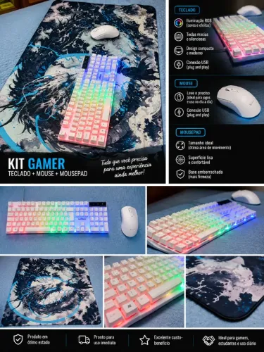 KIT MOUSE,MOUSEPAD E TECLADO RGB