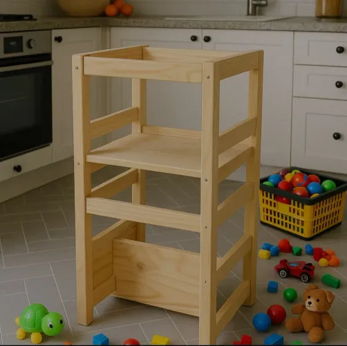 Torre de aprendizagem Montessoriana. Cadeira Escada Mesa