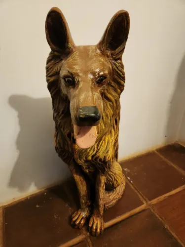 Estátua de Gesso Cachorro Pastor Alemão Tamanho Real